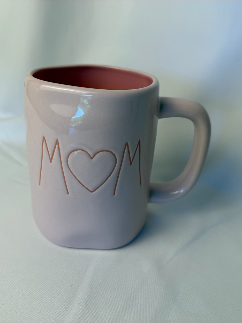Rae Dunn Pink MOM Ceramic Mug with Heart Accent